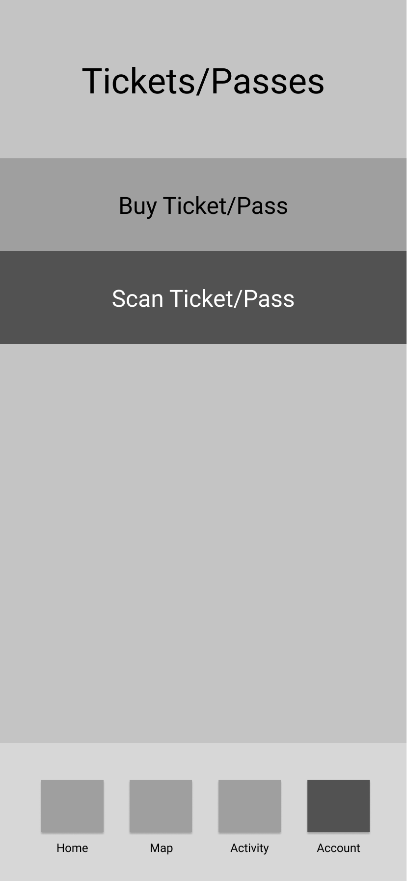 Low-fidelity wireframe outlining the structure and layout of a redesigned Tickets page.