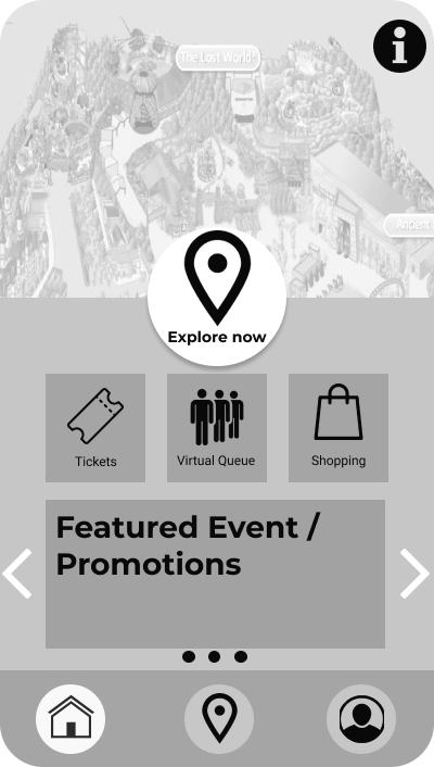 Low-fidelity wireframe outlining the structure and layout of a redesigned Featured page.