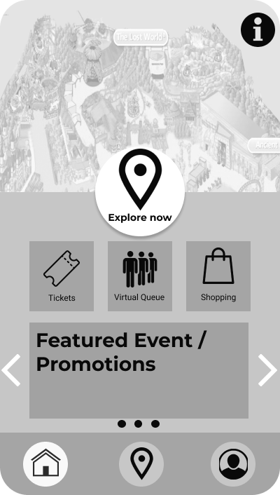 Low-fidelity wireframe outlining the structure and layout of a redesigned Featured page.