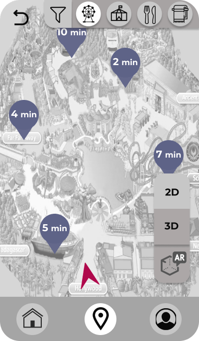 Low-fidelity wireframe outlining the structure and layout of a redesigned Map page.
