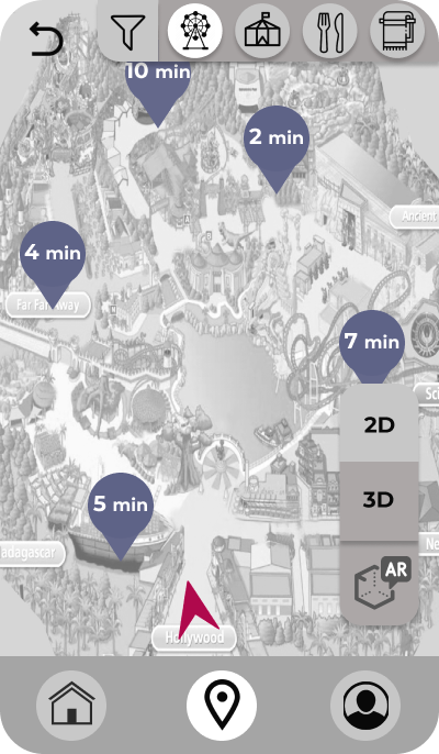 Low-fidelity wireframe outlining the structure and layout of a redesigned Map page.